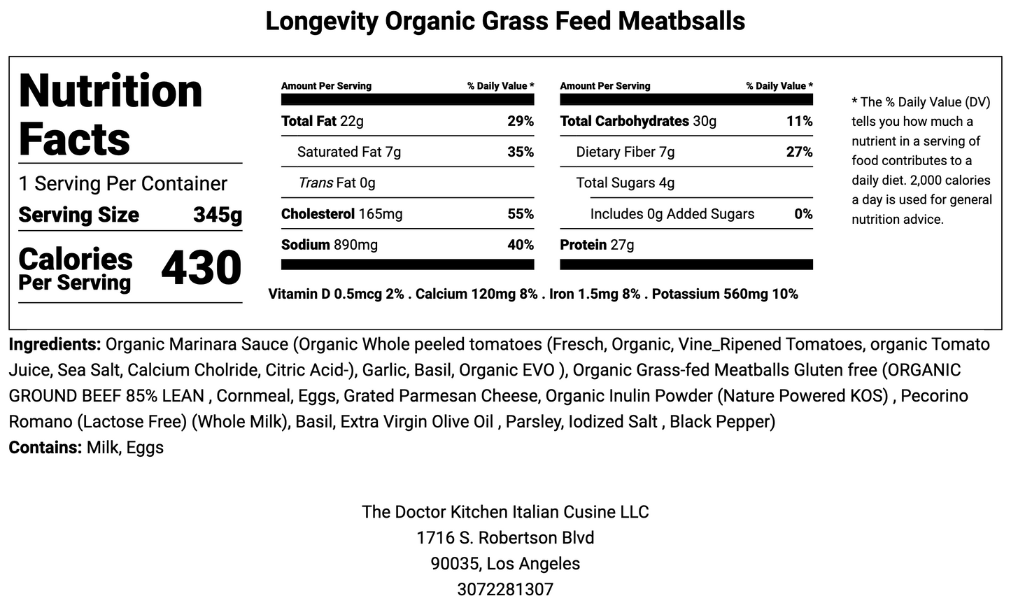 Gluten-Free Organic Grass-fed Beef Meatballs
