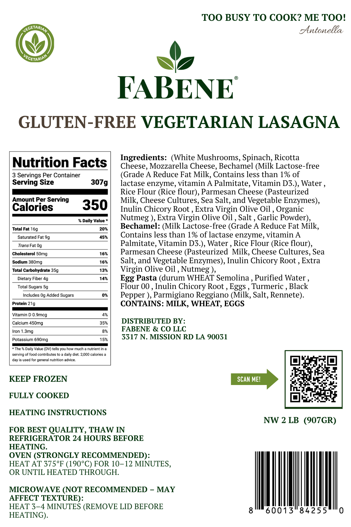 Gluten-Free Vegetarian Lasagna with Spinach & Mushrooms (Egg-Free Pasta)