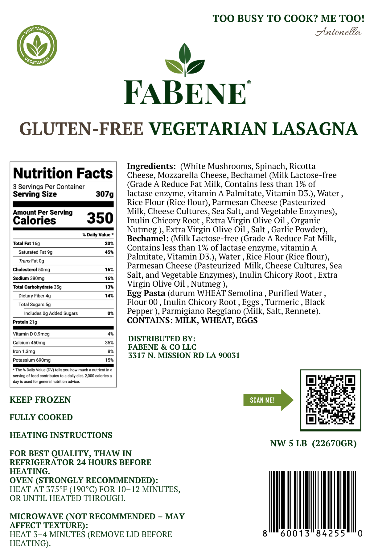 Gluten-Free Vegetarian Lasagna with Spinach & Mushrooms (Egg-Free Pasta)