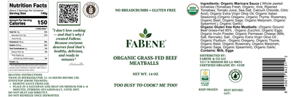 Organic Gluten-Free Beef Meatballs (Grass-Fed, Oven-Baked, Braised in Marinara)