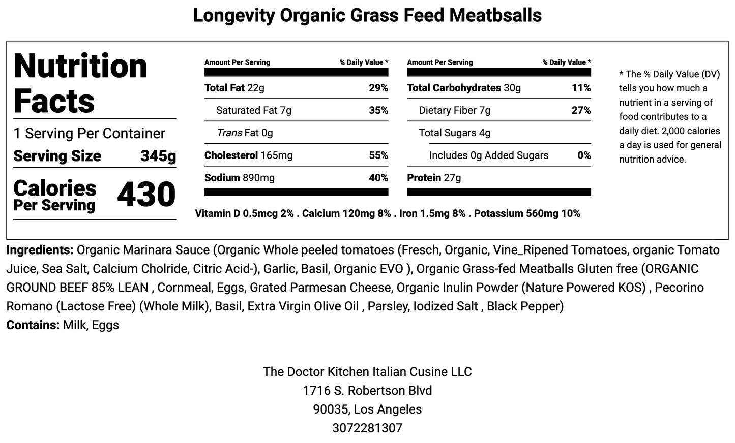 FaBene Organic Grass-fed Gluten-free Meatballs