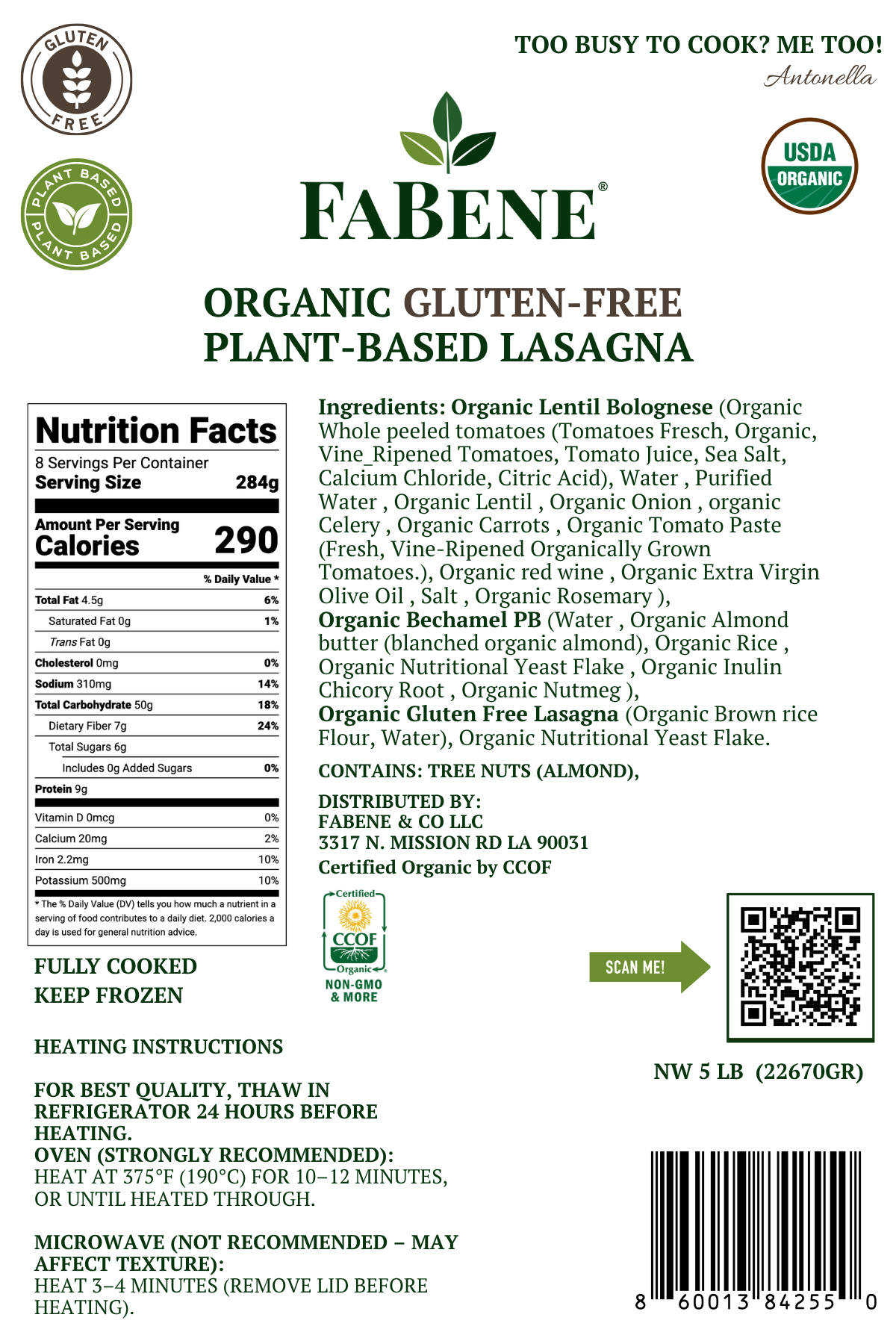 Organic Gluten-free Plant-Based Lasagna