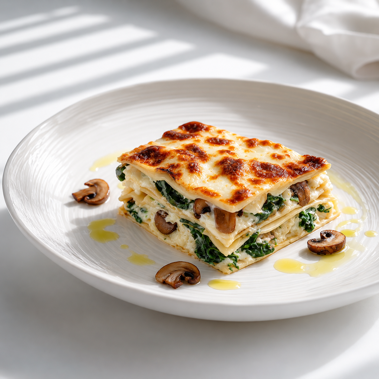 Vegetarian Lasagna with Spinach & Mushrooms (Italian Semolina Pasta)