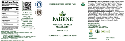Organic Gluten-Free Turkey Meatballs - no dairy
